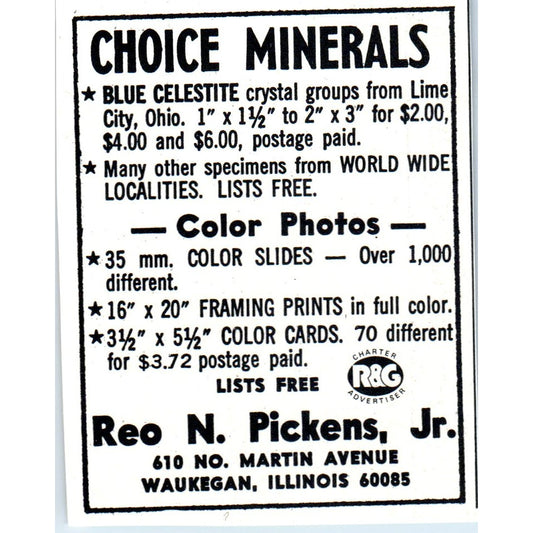 Reo N. Pickens Jr Choice Minerals Waukegan IL 1971 Magazine Ad AD8-R9