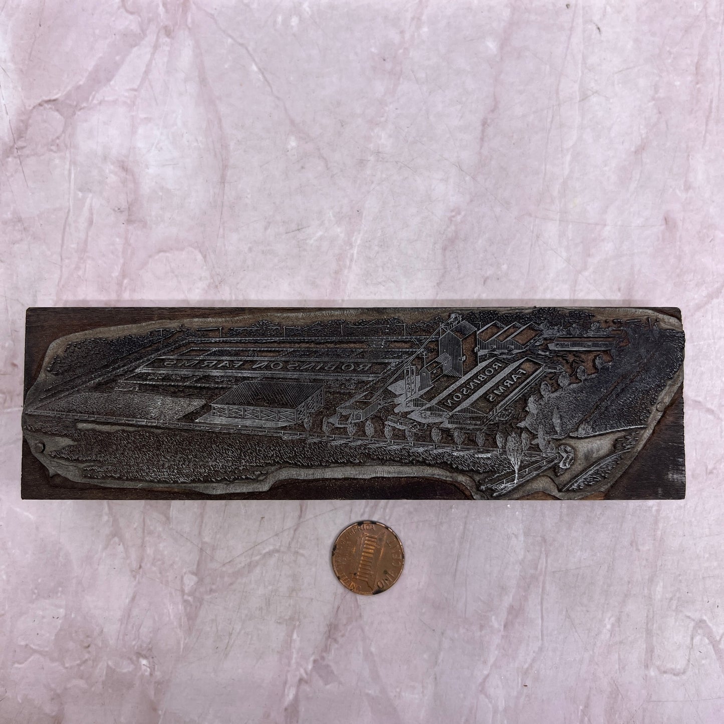 Robinson Farms Aerial View Vintage Letterpress Printers Block Plate SF5