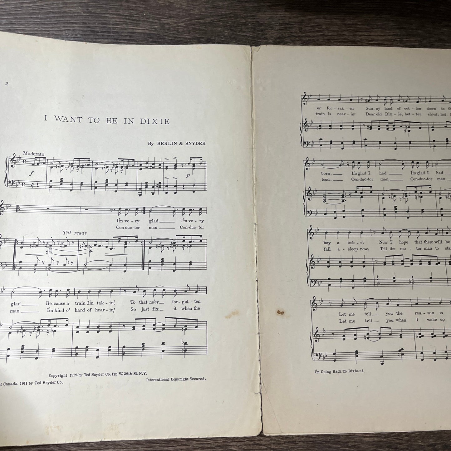Walter A. Blaufuss I Want to Be In Dixie Irving Berlin 1912 Sheet Music V13