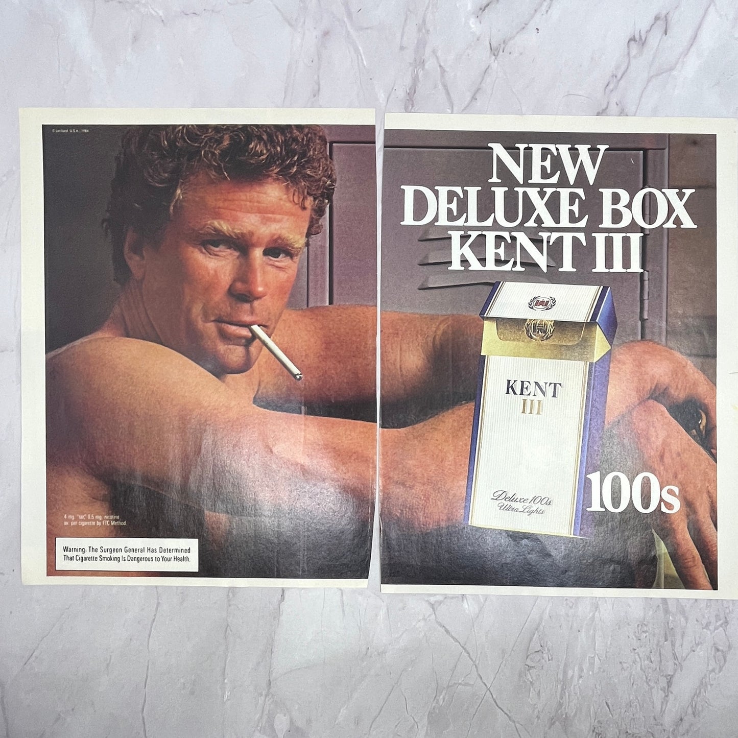 Deluxe Box Kent III Cigarettes Shirtless Guy 2 Page Ad 1984 Ad AF8-6