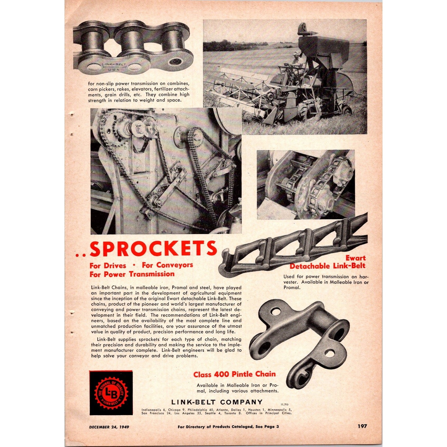 1949 Link-Belt Company Screw Conveyors Farm Equipment 2 Page Ad I16