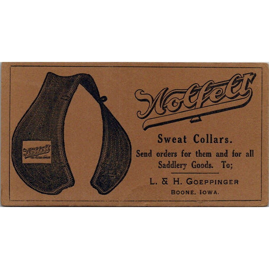 Nolfelt Sweat Collars L&H Goeppinger Boone Iowa Antique Blotter Card AI9-H3