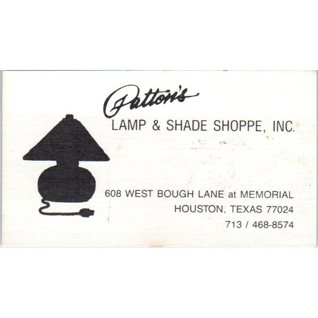 Patton's Lamp & Shade Shoppe Houston TX Vintage Business Card SD8-B3