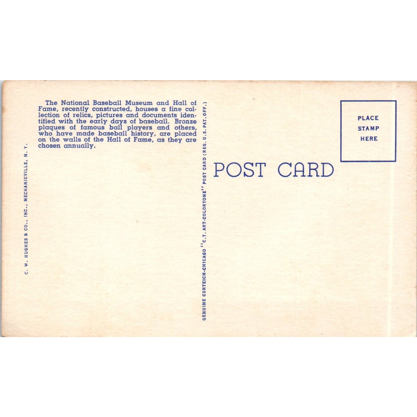 The National Baseball Hall of Fame Cooperstown NY Vintage Original Postcard PC9