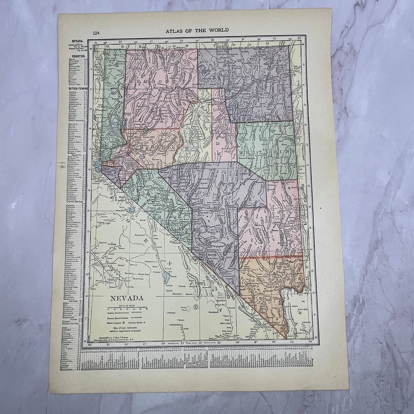 Original Antique Map of Nevada From 1910 Atlas V14-7