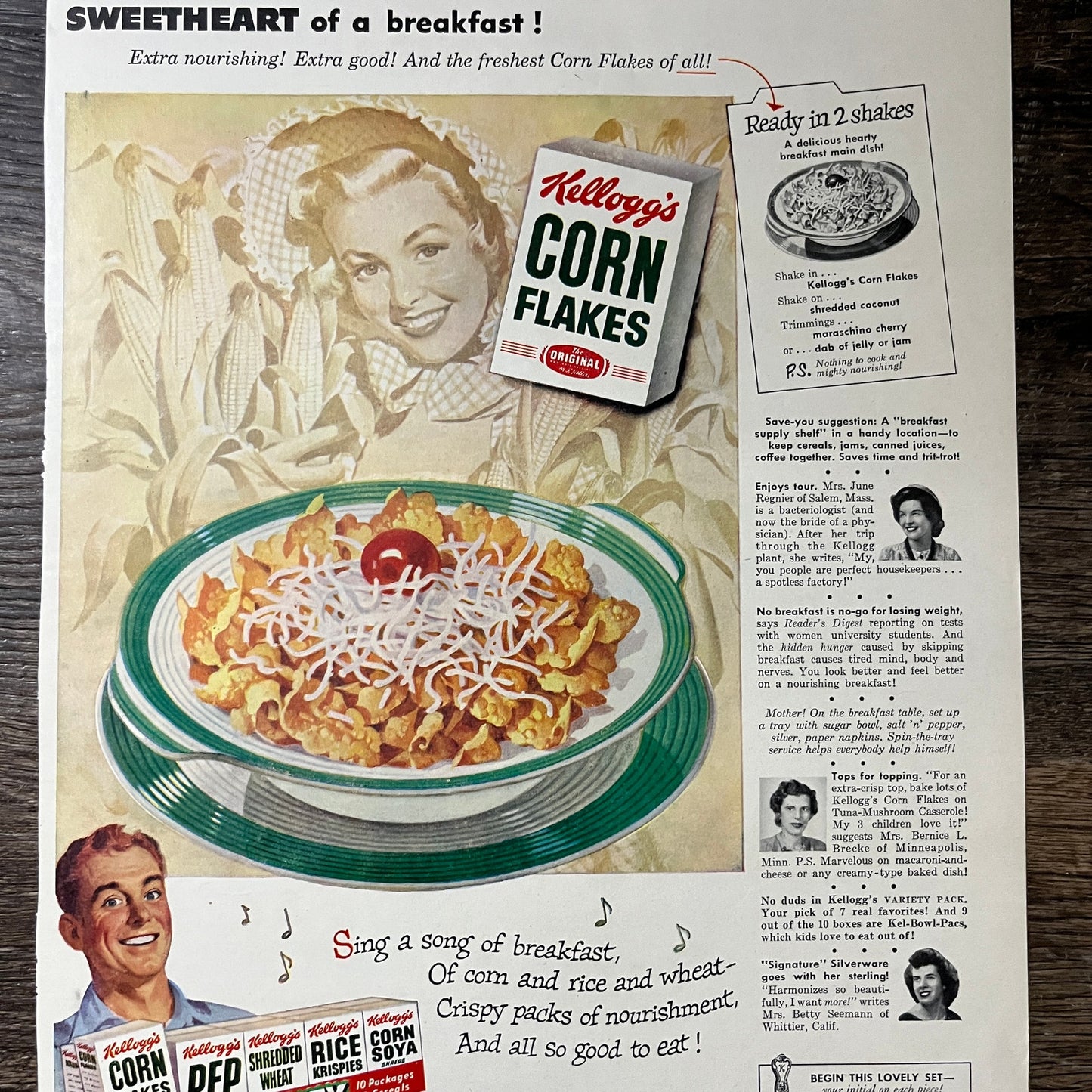 Kelloggs Corn Flakes Bernice L. Brecke Minneapolis Topping Magazine Ad 10x14 V7