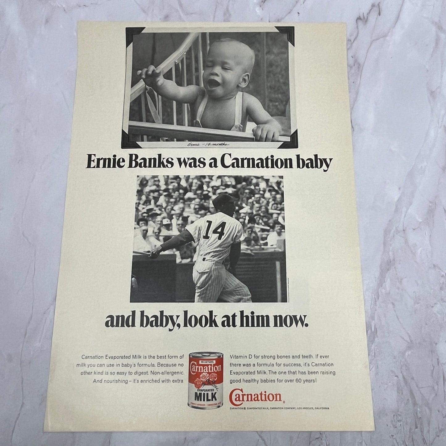 Ernie Banks MLB Carnation Evaporated Milk Vintage 9.5x12 Ad V14-5
