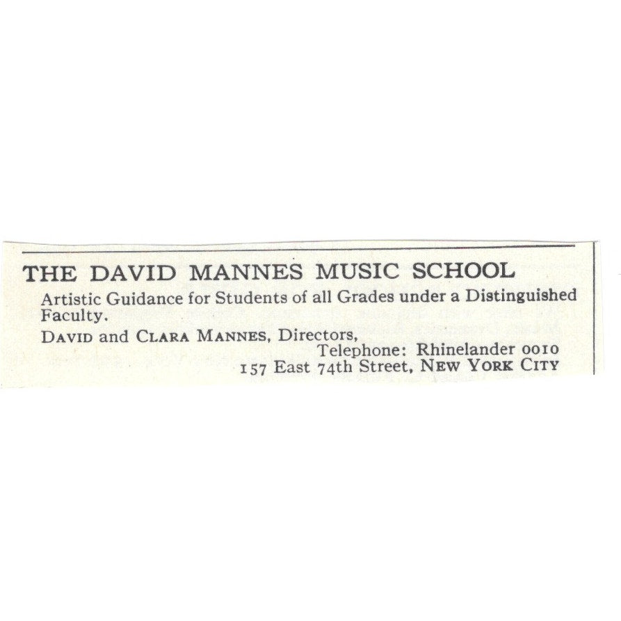 The David Mannes Music School 157 E 74th St, NY David Mannes c1920 Ad SAG4-S5