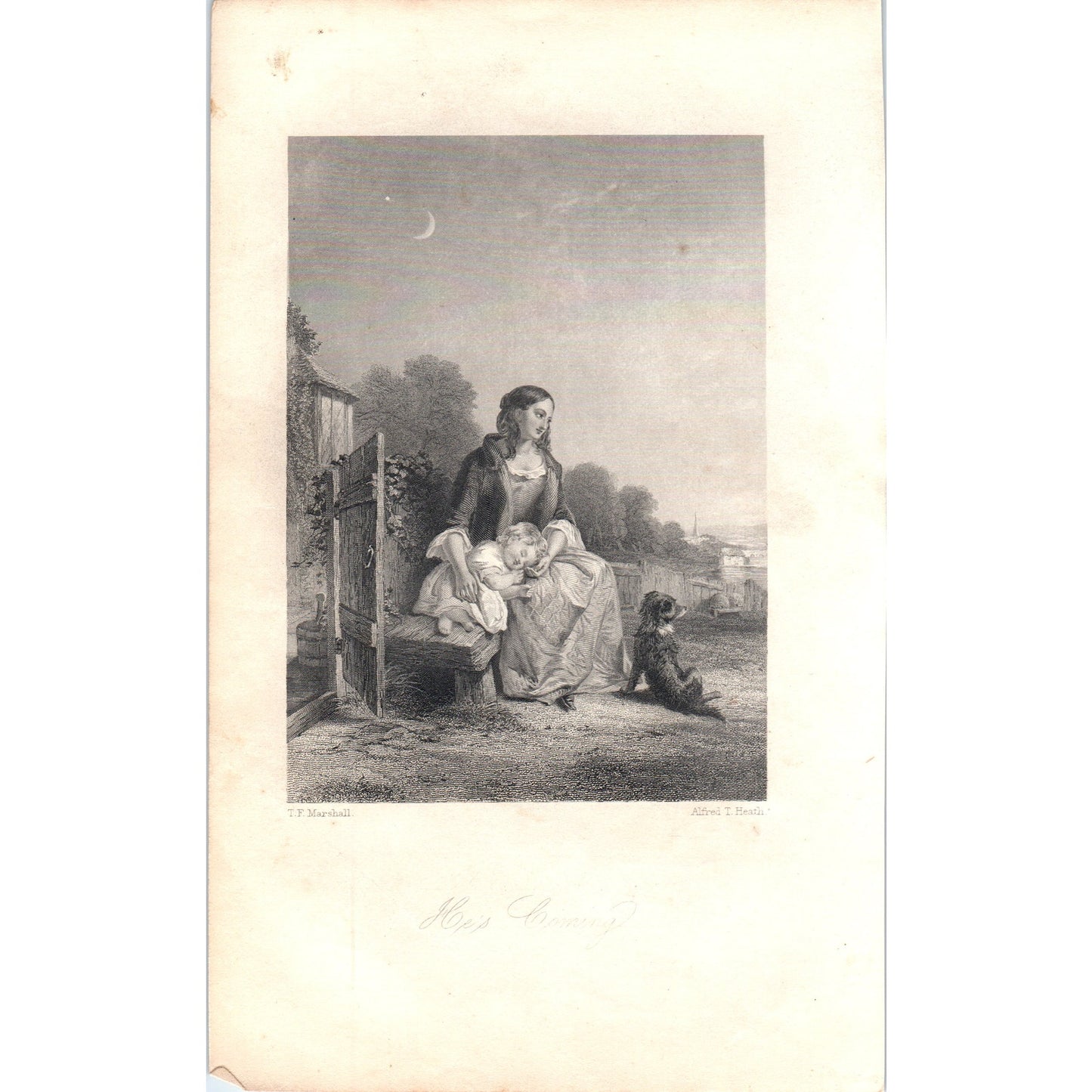 He's Coming - The Exile's Child 1857 Original Art Engraving D19-4