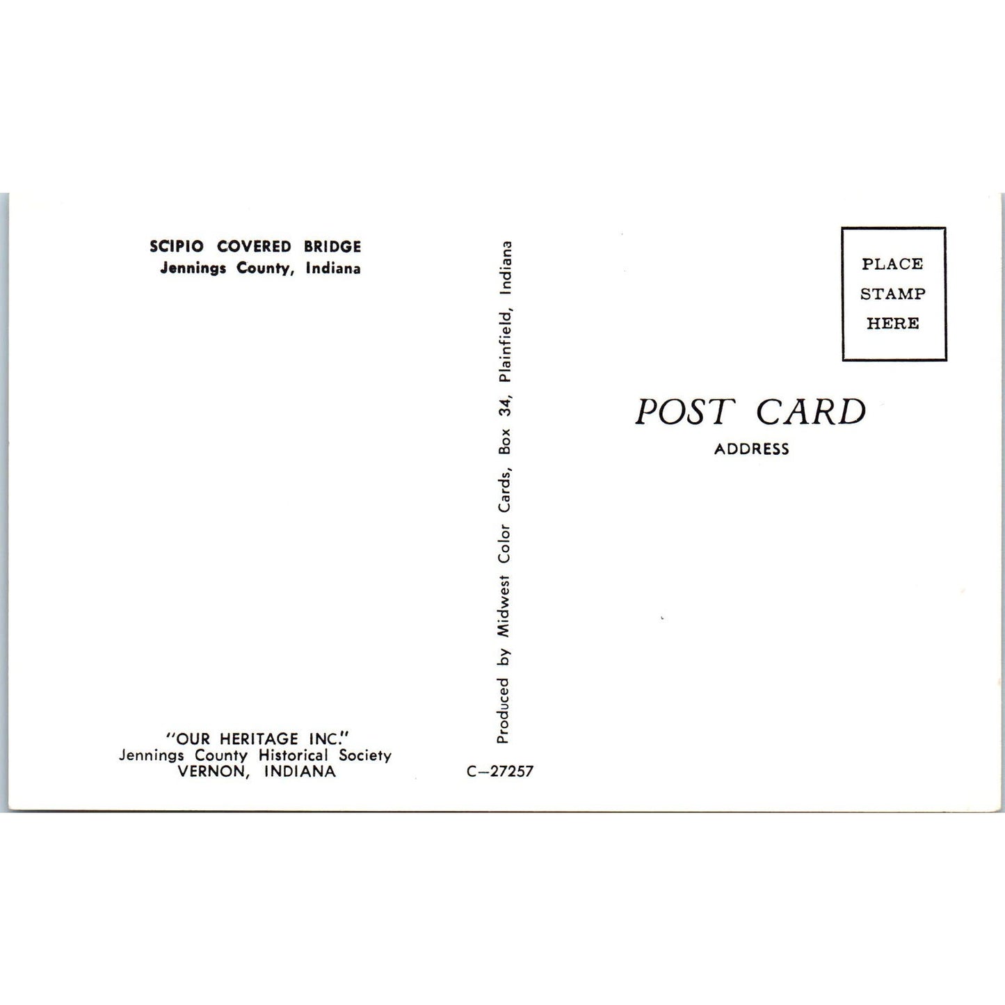 Scipio Covered Bridge Jennings County IN Vintage Covered Bridge Postcard PC16