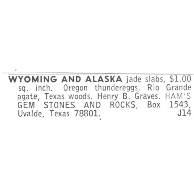 Ham's Gem Stones and Rocks Uvalde Texas 1972 Ad AF8-S14