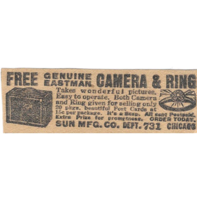 Sun Mfg Co Chicago Eastman Camera & Ring Offer 1923 Magazine Ad Clip AE1-6