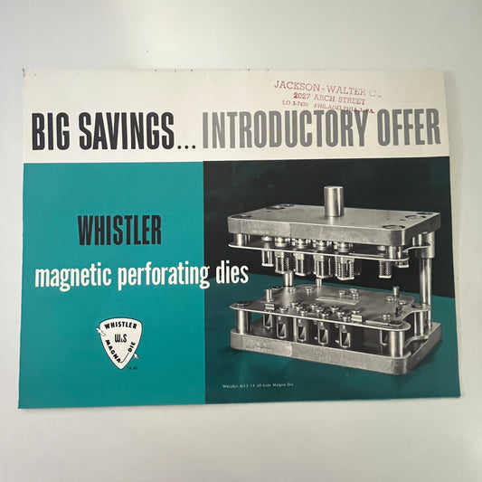 1960 Whistler Magnetic Perforating Dies Dies SB Whistler & Son Dies Brochure J18