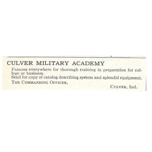 Culver Military Academy Indiana 1924 Magazine Ad AD8-O6