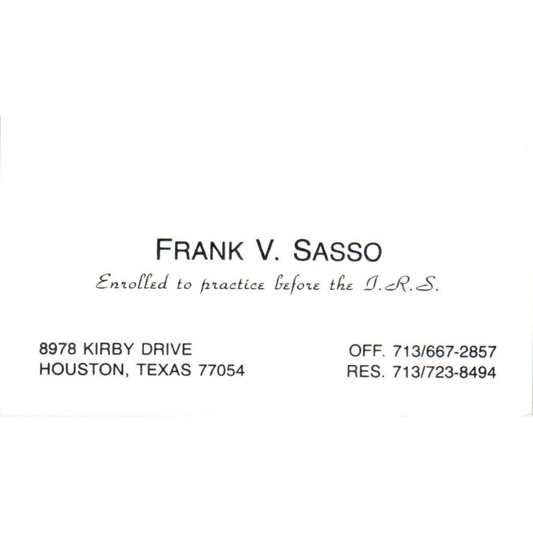 Frank V. Sasso CPA Houston TX Vintage Business Card SD8-B9