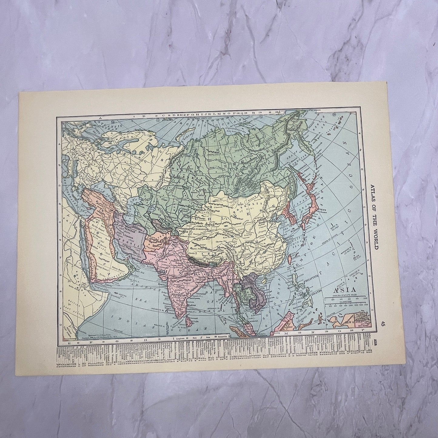 Map of Asia, Persia, Afghanistan and Baluchistan Double Sided 1910 Print V14-7