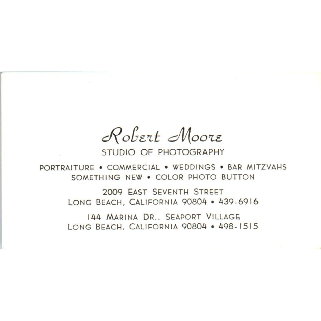 Robert Moore Studio of Photography Long Beach CA Vintage Business Card SD8-B17