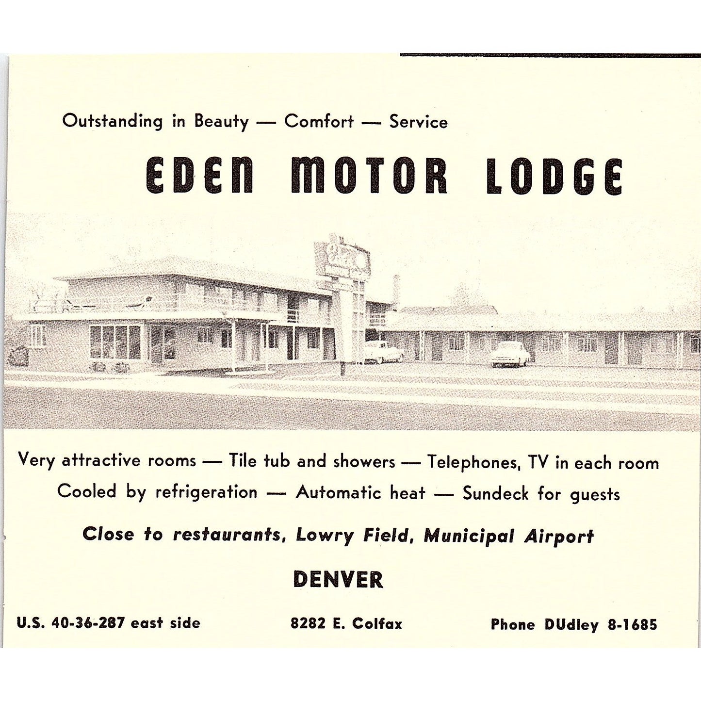La Vista Motel, Eden Motor Lodge Denver CO 1958 Ad AG1-H1