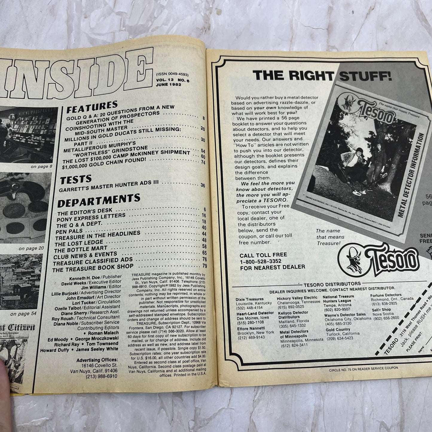 1982 June - Treasure Magazine - Treasure Hunting Metal Detecting Gold Coins M10