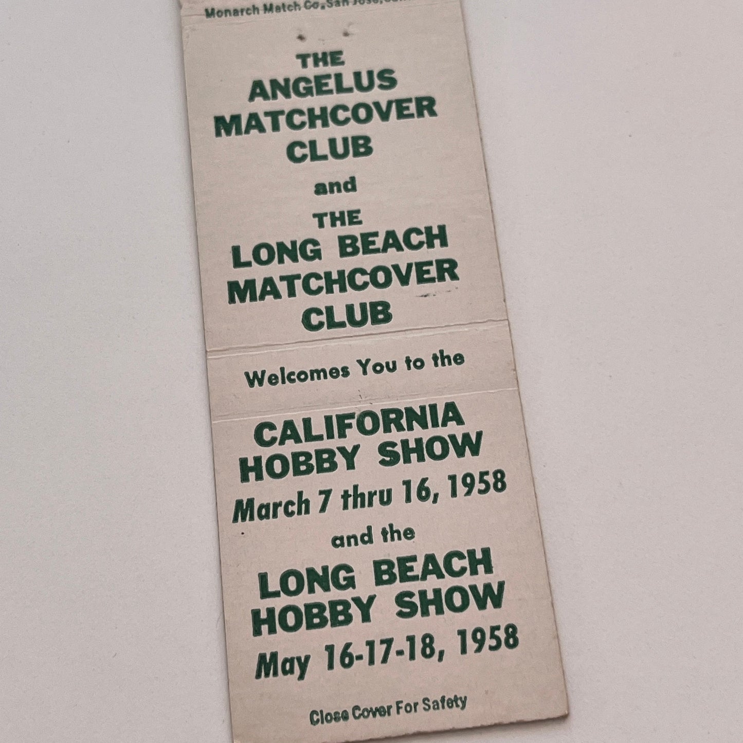 1958 Angelus & Long Beach Matchcover Club CA Vintage Matchbook Cover TB6-MB2-3