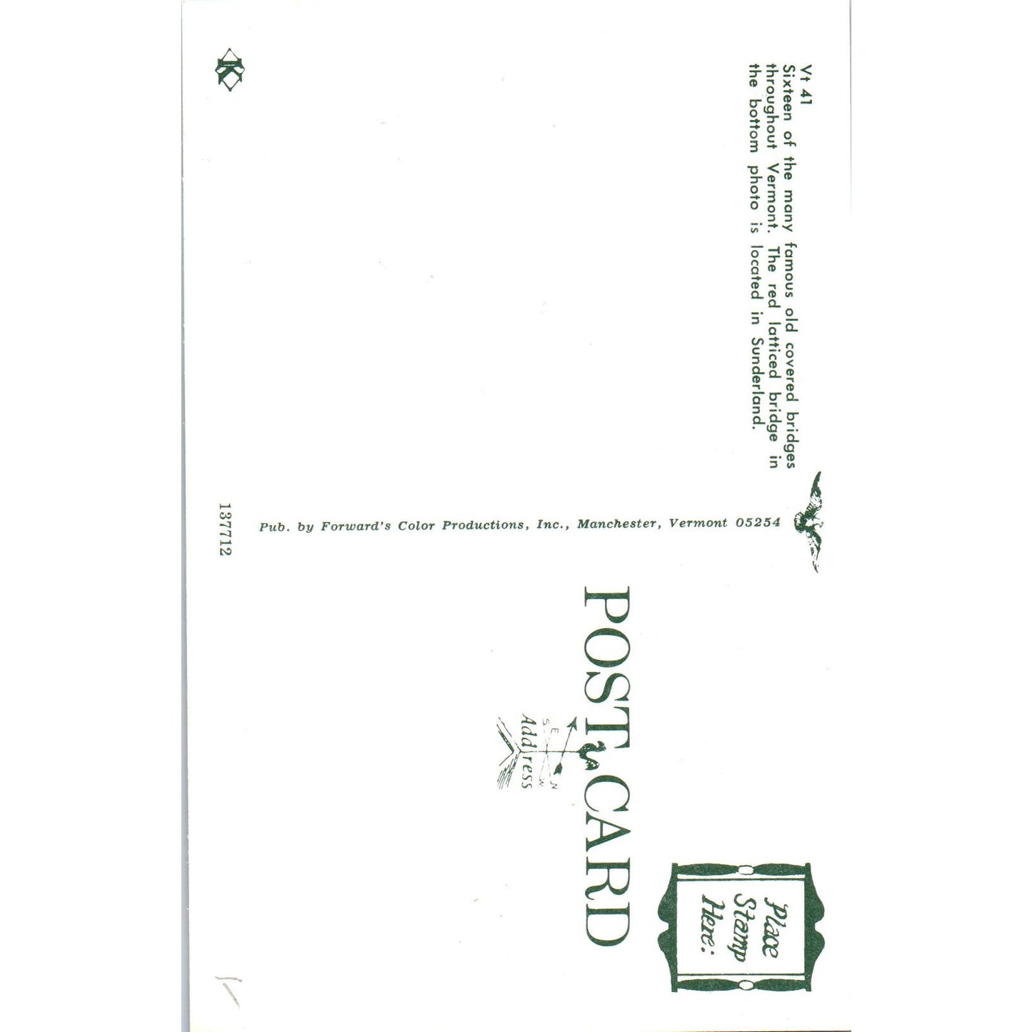 Sixteen Famous Covered Bridges in Vermont Vintage Covered Bridge Postcard PD1