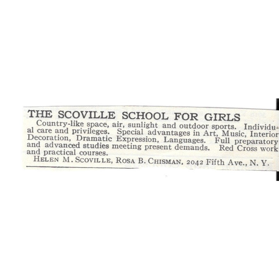 The Scoville School for Girls 2042 5th Ave, NY Helen Scoville c1920 Ad SAG4-S1