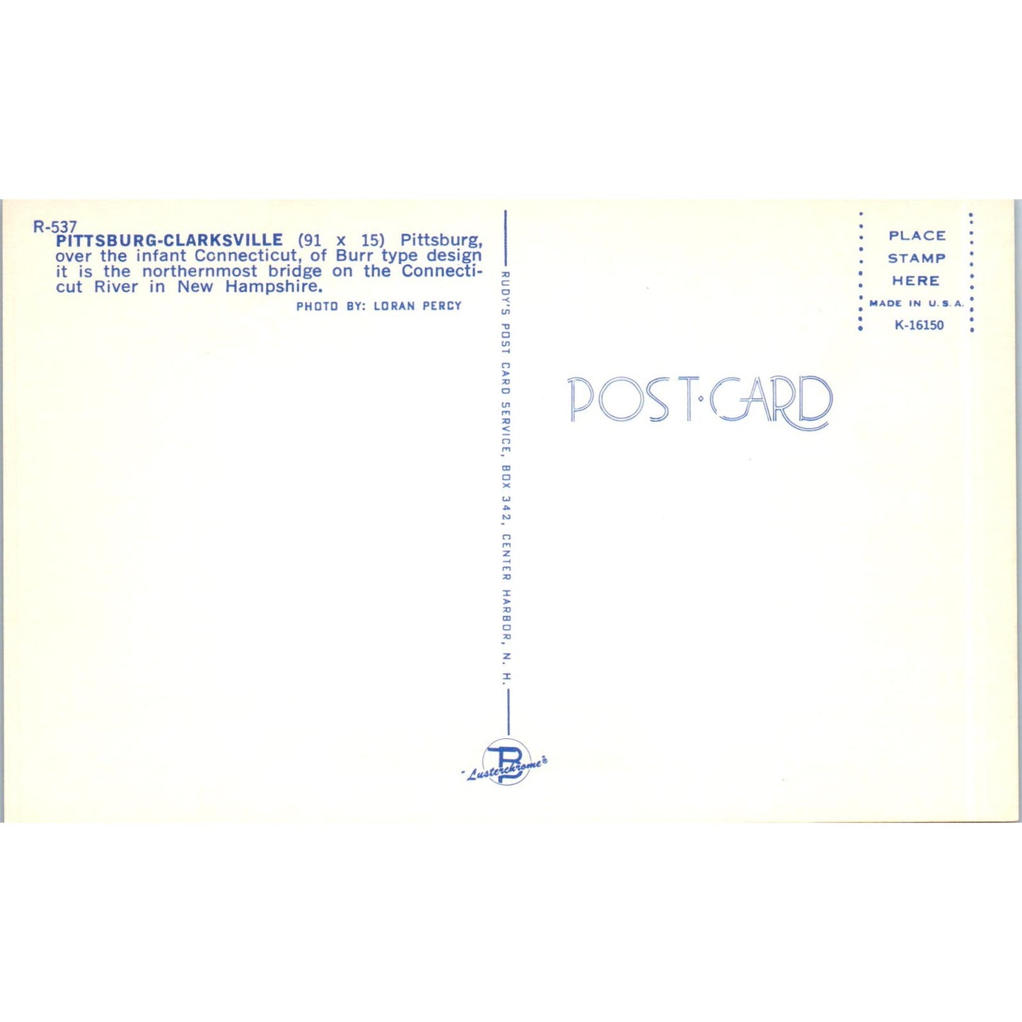 Pittsburg-Clarksville Connecticut River NH Vintage Covered Bridge Postcard PC13