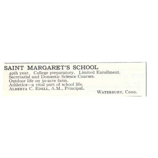 Saint Margaret's School Alberta C. Edell Waterbury CT 1924 Magazine Ad AD8-O8