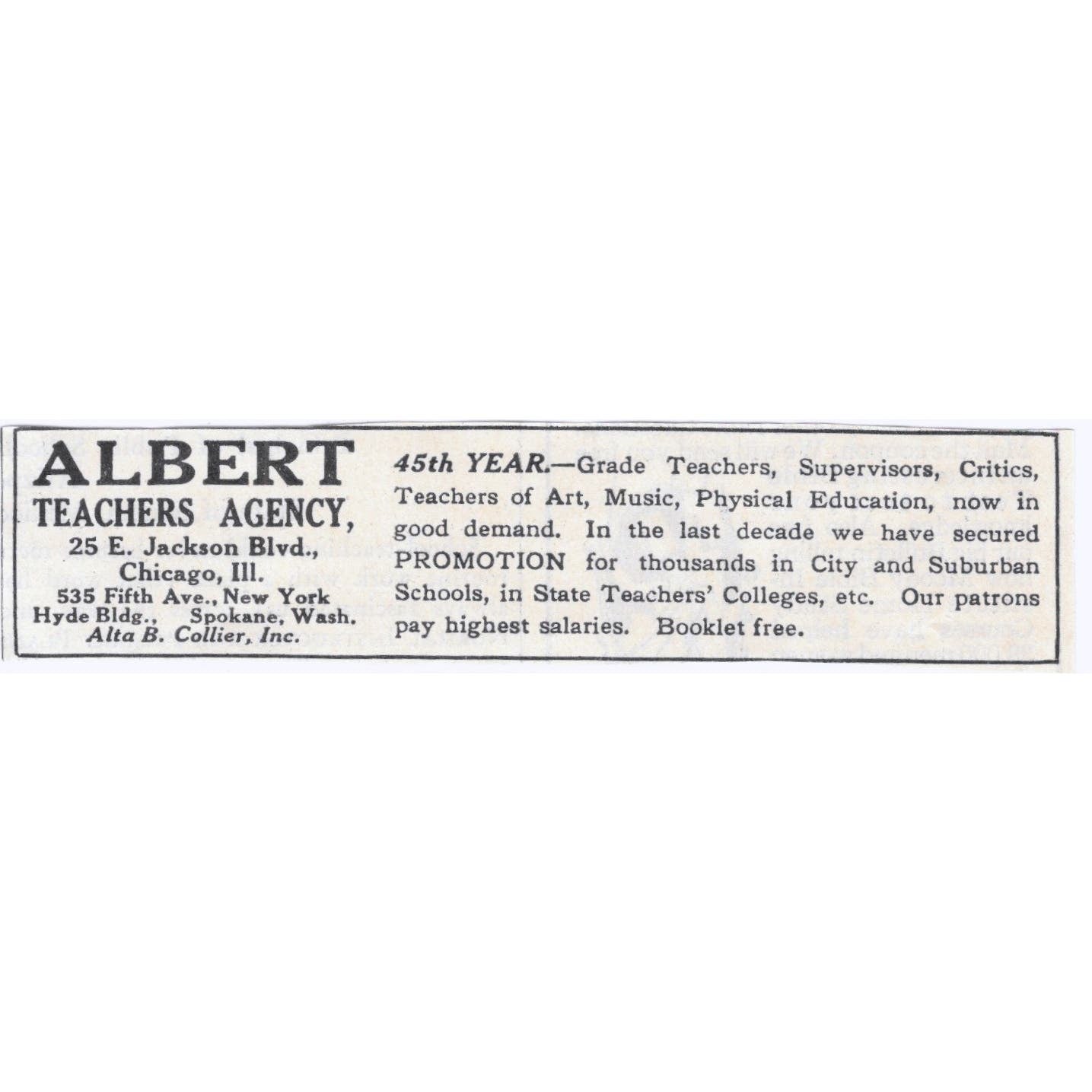 1931 Albert Teachers Agency Chicago Original Magazine Advertisement AE5-SA1