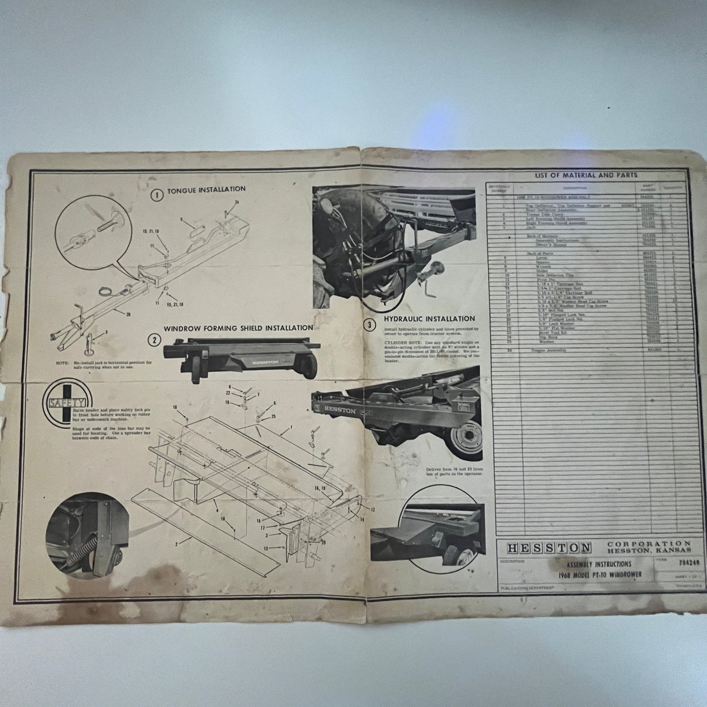 Hesston 1968 Model PT-10 Windrower Assembly Instructions Hesston Kansas J23