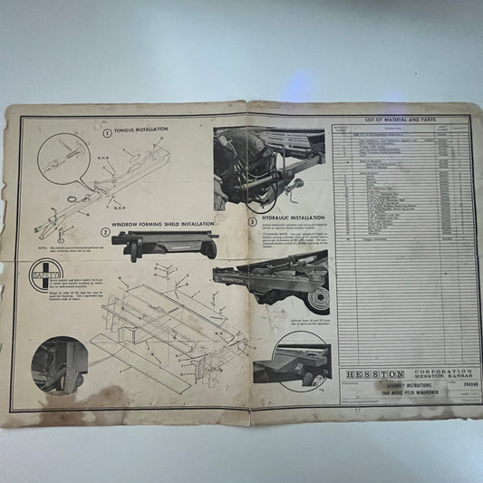 Hesston 1968 Model PT-10 Windrower Assembly Instructions Hesston Kansas J23
