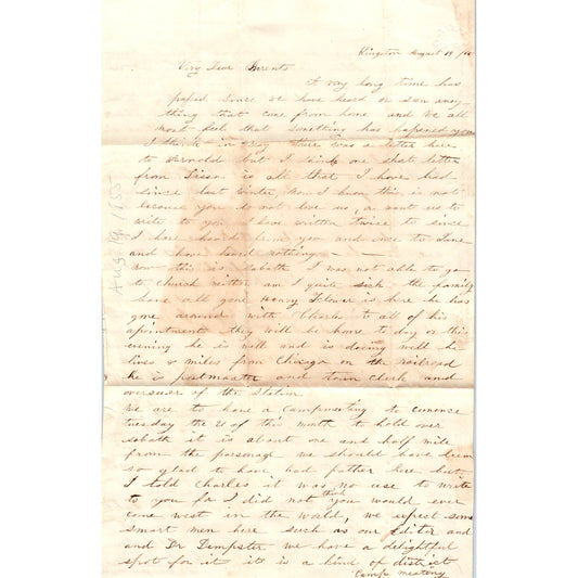 1855 Handwritten Letter Thirsa Wright Kingston NY D23