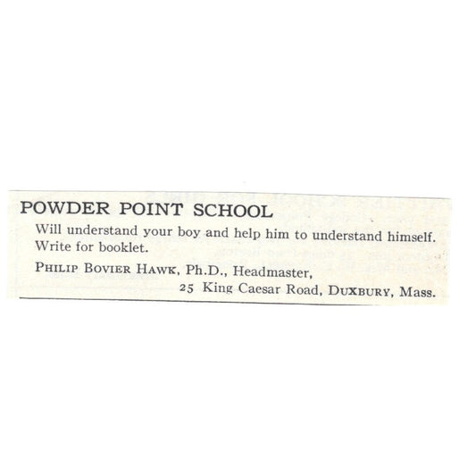 Powder Point School for Boys Philip Bovier Hawk Duxbury 1924 Magazine Ad AD8-O7
