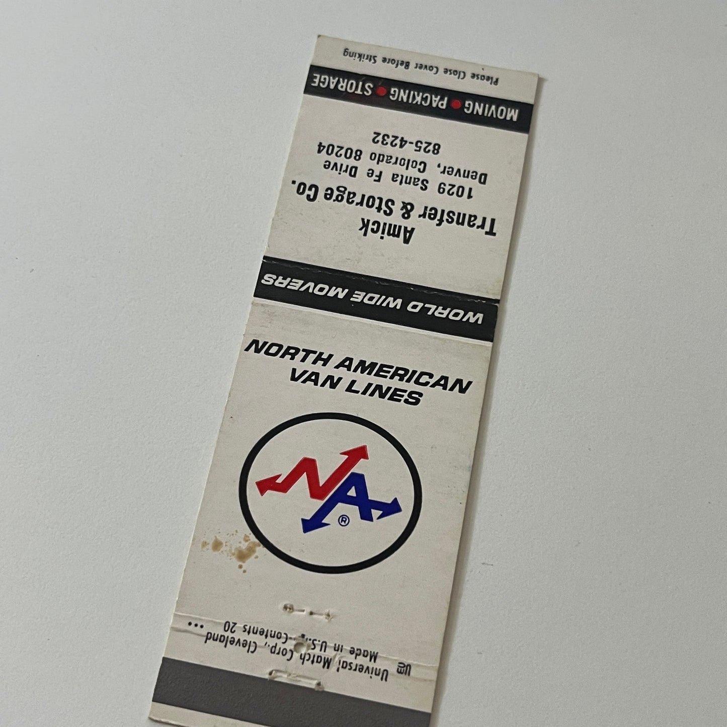 Amick Transfer & Storage Co Denver CO Vintage Matchbook Cover TB6-MB2-5