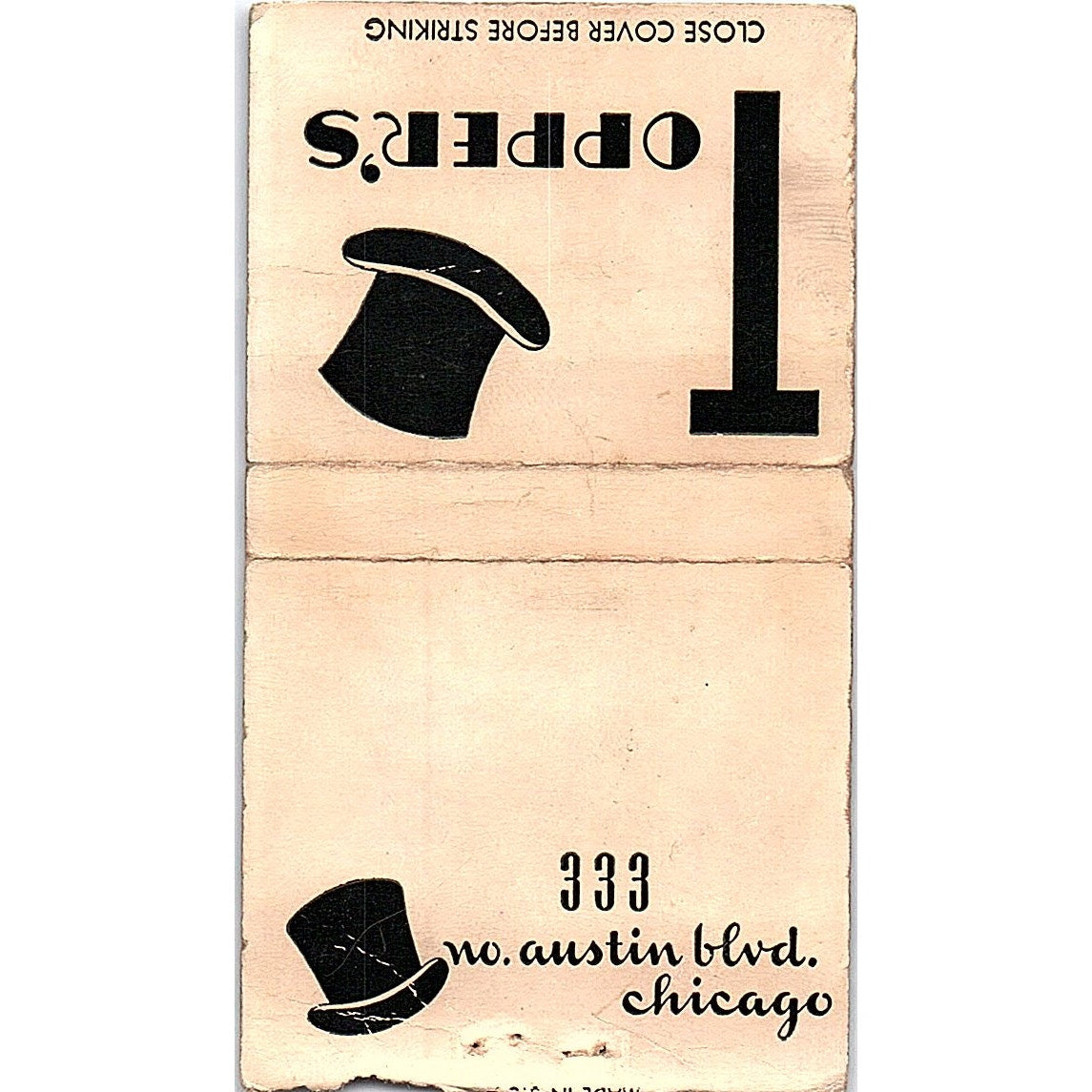 Topper's Restaurant Austin Ave Chicago Vintage Matchbook Cover SC7-Y3