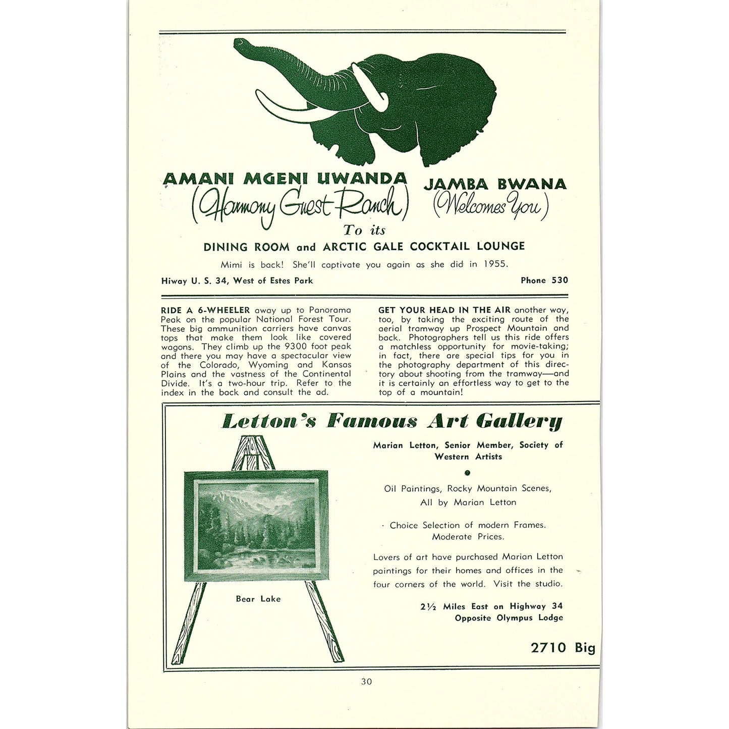 Aspen Grove Restaurant Elkhorn Lodge 1957 Estes Park CO Ad AG4-1