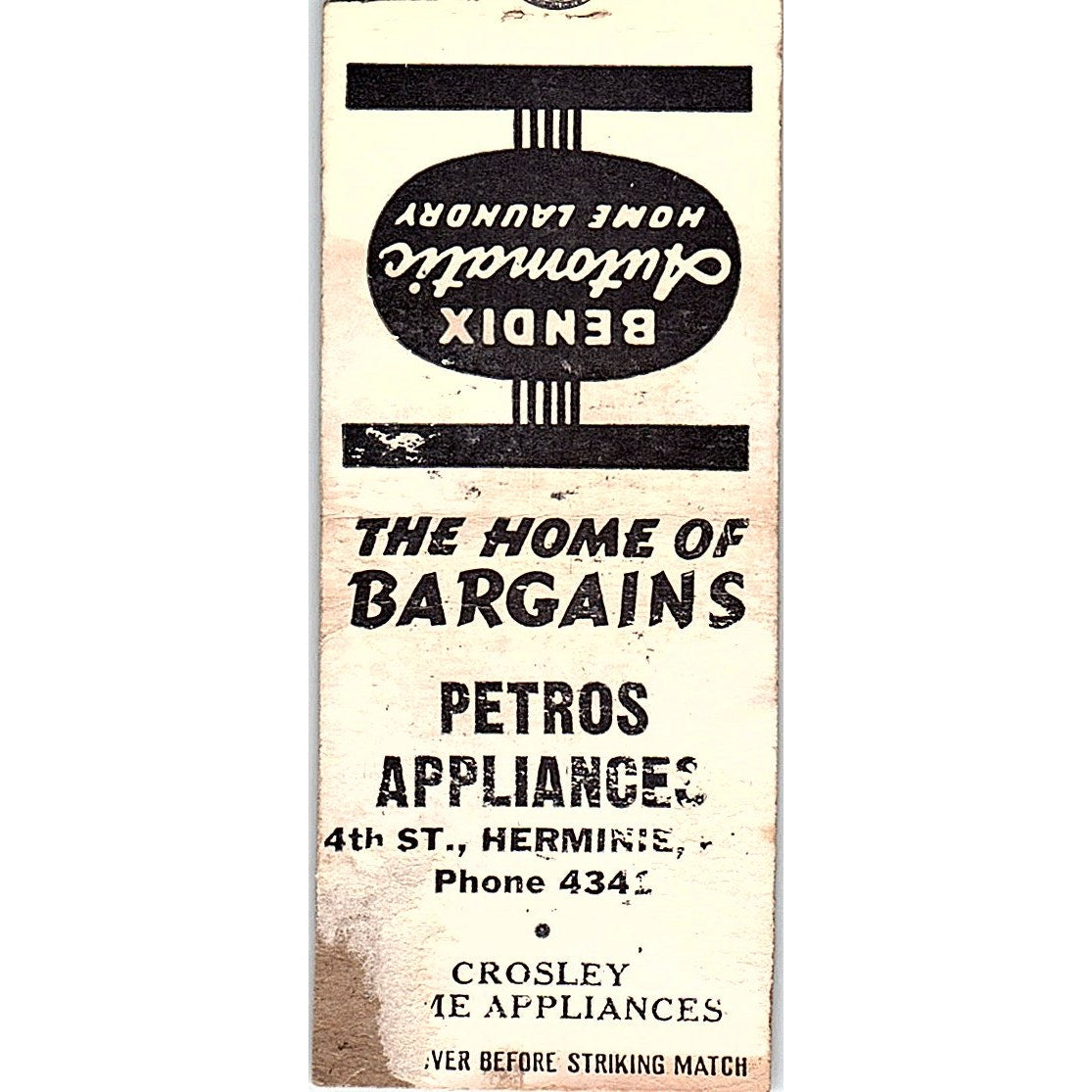 Petro's Appliances Herminie Vintage Matchbook Cover SC7-Y7