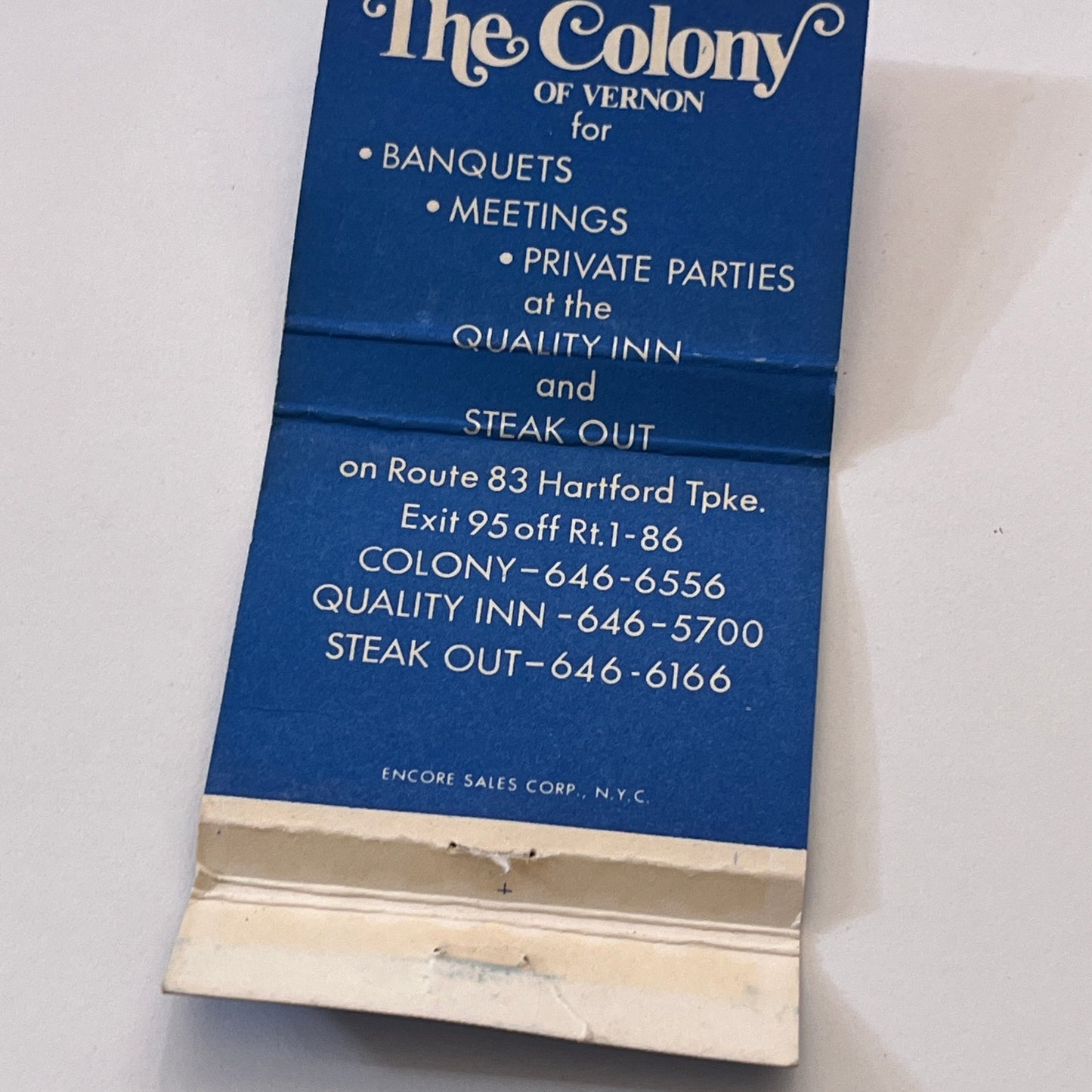 The Colony of Vernon Vintage Matchbook Cover TB6-MB1-11