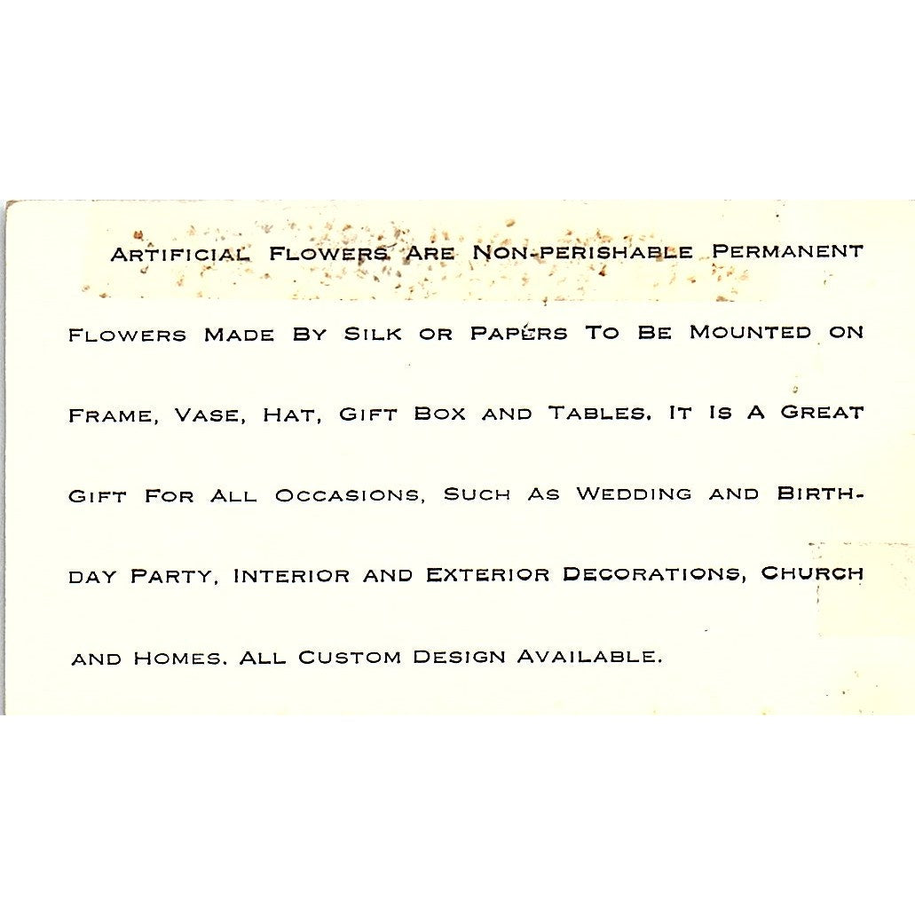 Sunflower House Artificial Flowers & Mail Order Loung I. TX Business Card SF3-B8