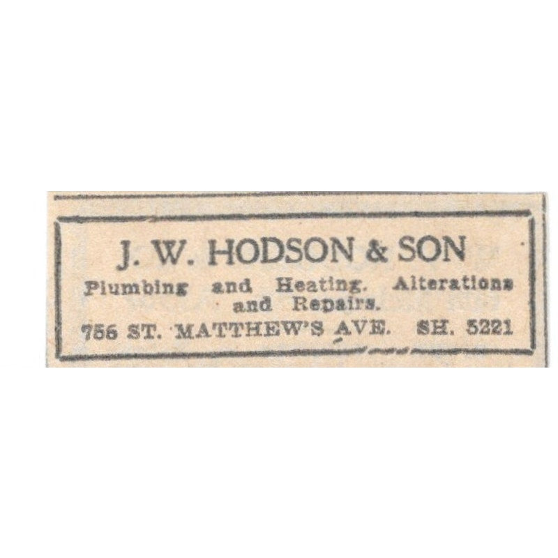 J.W. Hodson & Son Plumbing 756 St. Matthew's Ave Winnipeg 1920 Ad AG2-S4