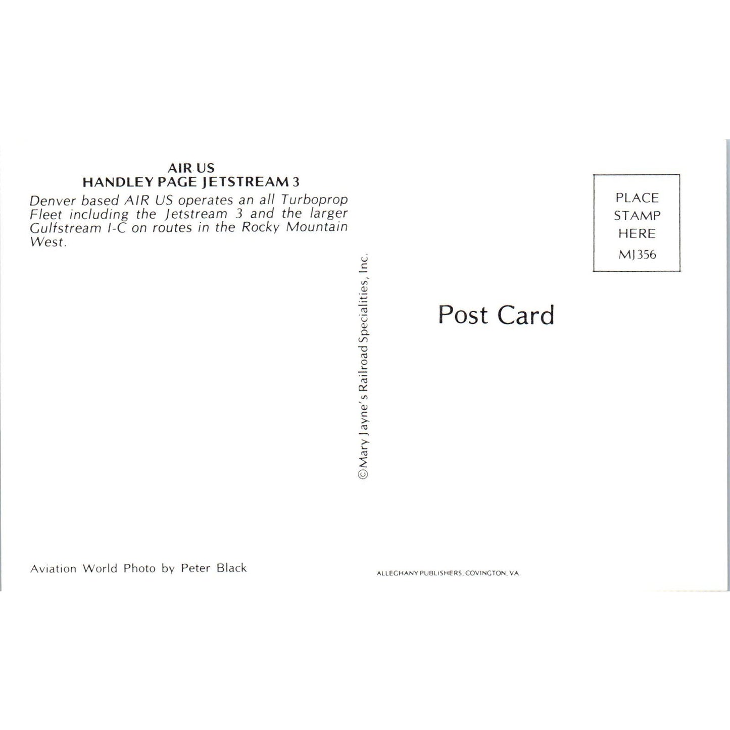 AIR US Handley Page Jetstream 3 Vintage Postcard PC3