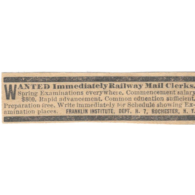 Railway Mail Clerks Wanted Franklin Institute Chicago 1910 Magazine Ad AF1-SS8