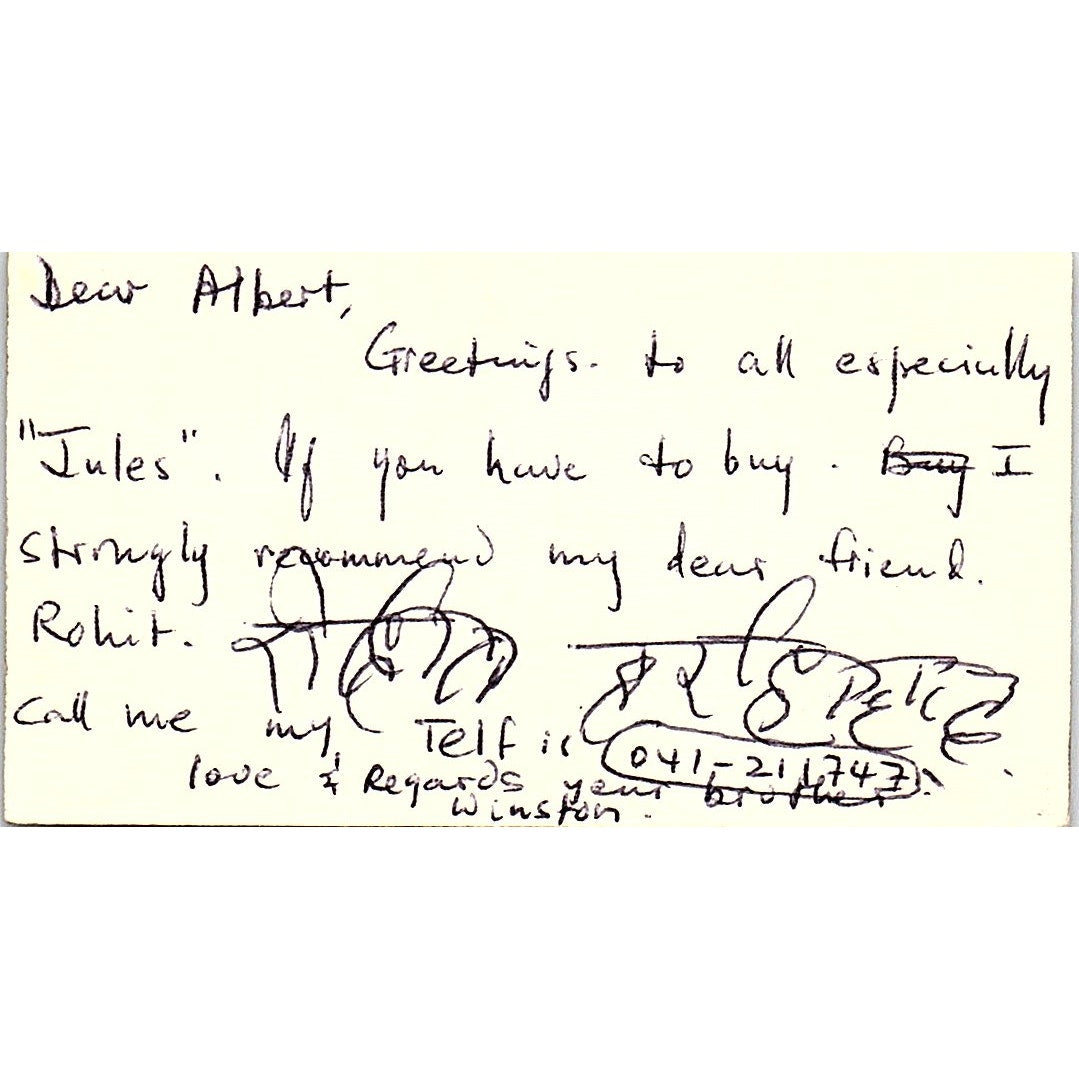 Triniven CA Winston Nanan Puerto Cabello Vintage Business Card SC9-B6