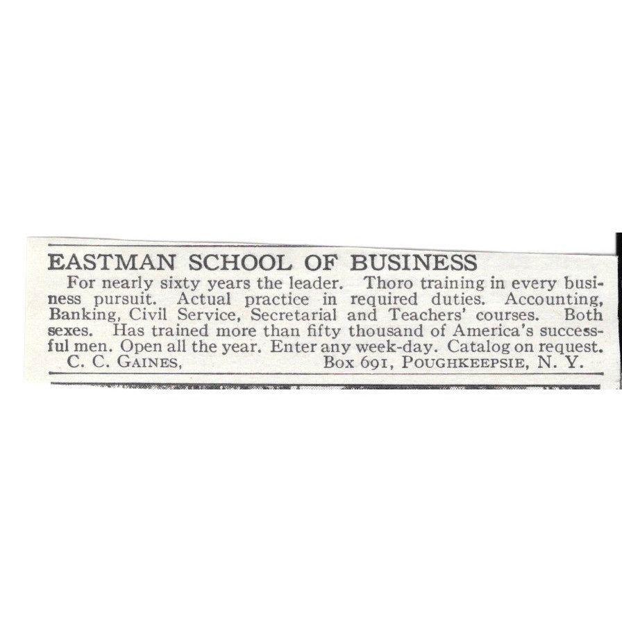 Eastman School of Business Poughkeepsie NY CC Gaines c1920 Harper’s Ad AG4-S1