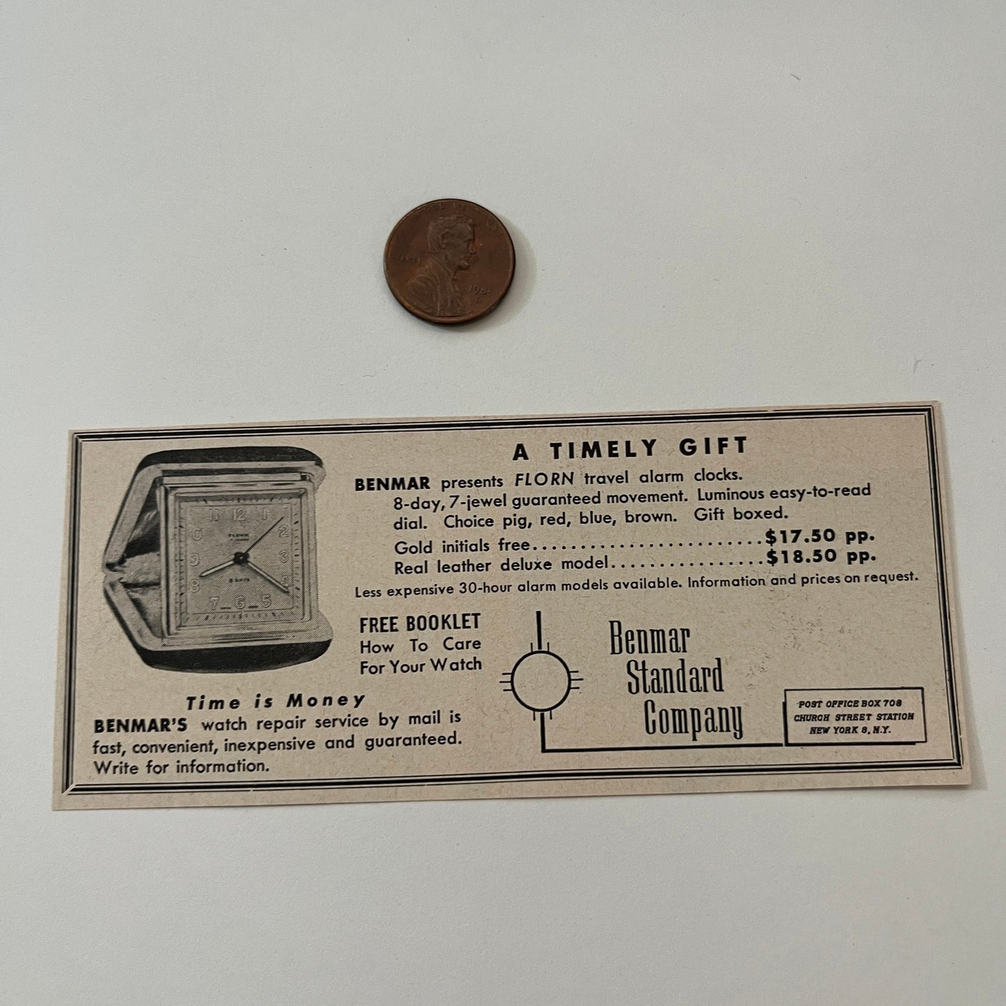 Benmar Standard Company A Timely Gift New York NY 1952 Yankee Magazine Ad SAG5-H7