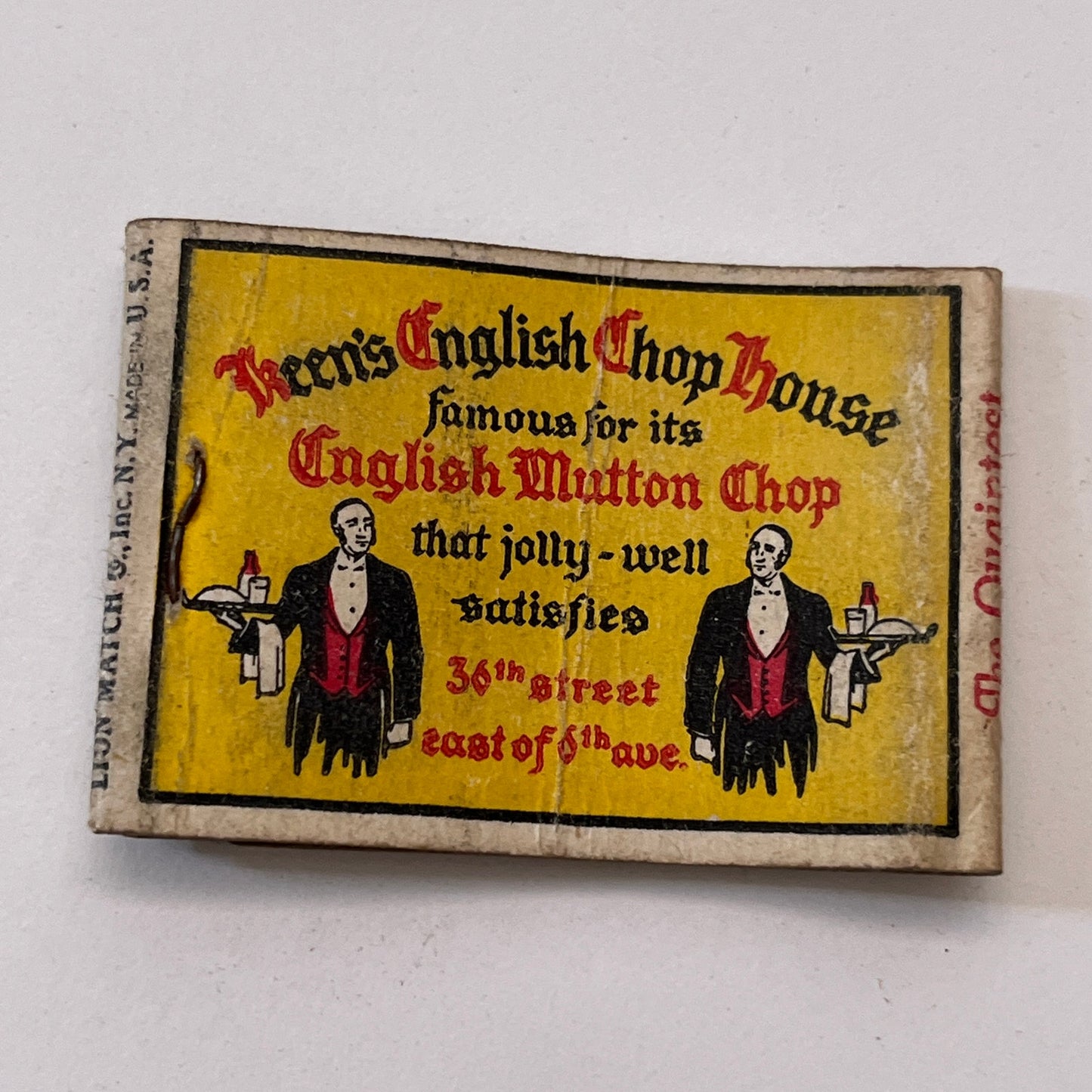 Keen's English Chop House 36th St NY Vintage Matchbook Cover TB8-MB3-7