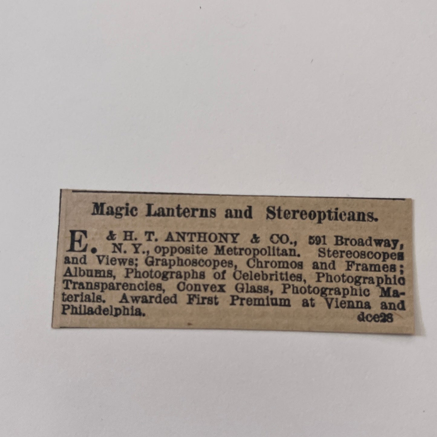 E & H.T. Anthony and Co Magic Lanterns, Stereopticons NY 1878 Ad AG2-M16
