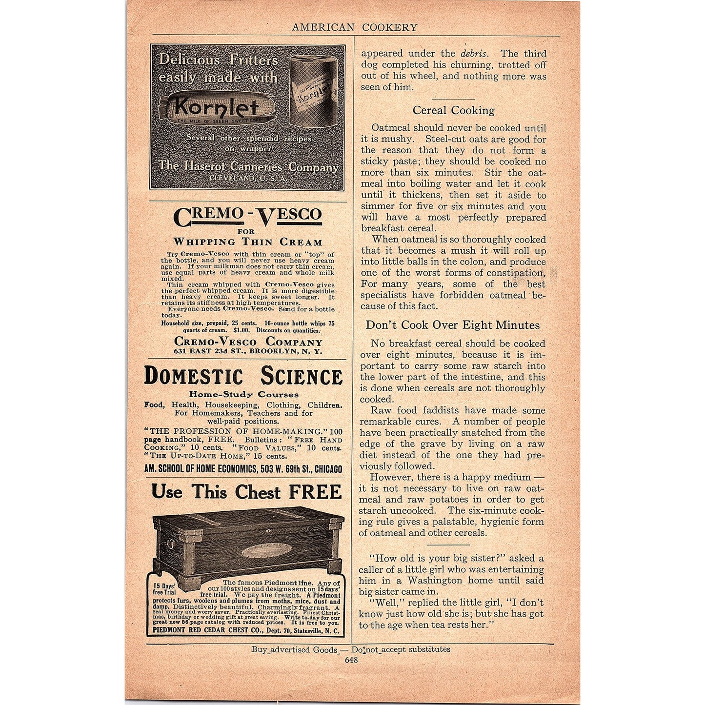 Rapid Fireless Cooker William Campbell Co Detroit Antique Magazine Ad 6.5x9.5 V4