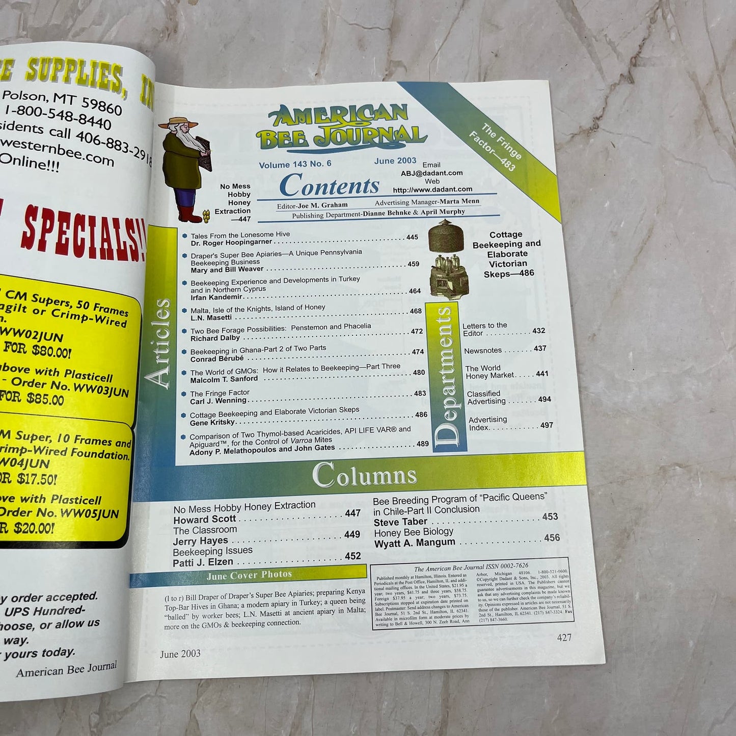 2003 June American Bee Journal Magazine Bees Beekeeping Honey M7