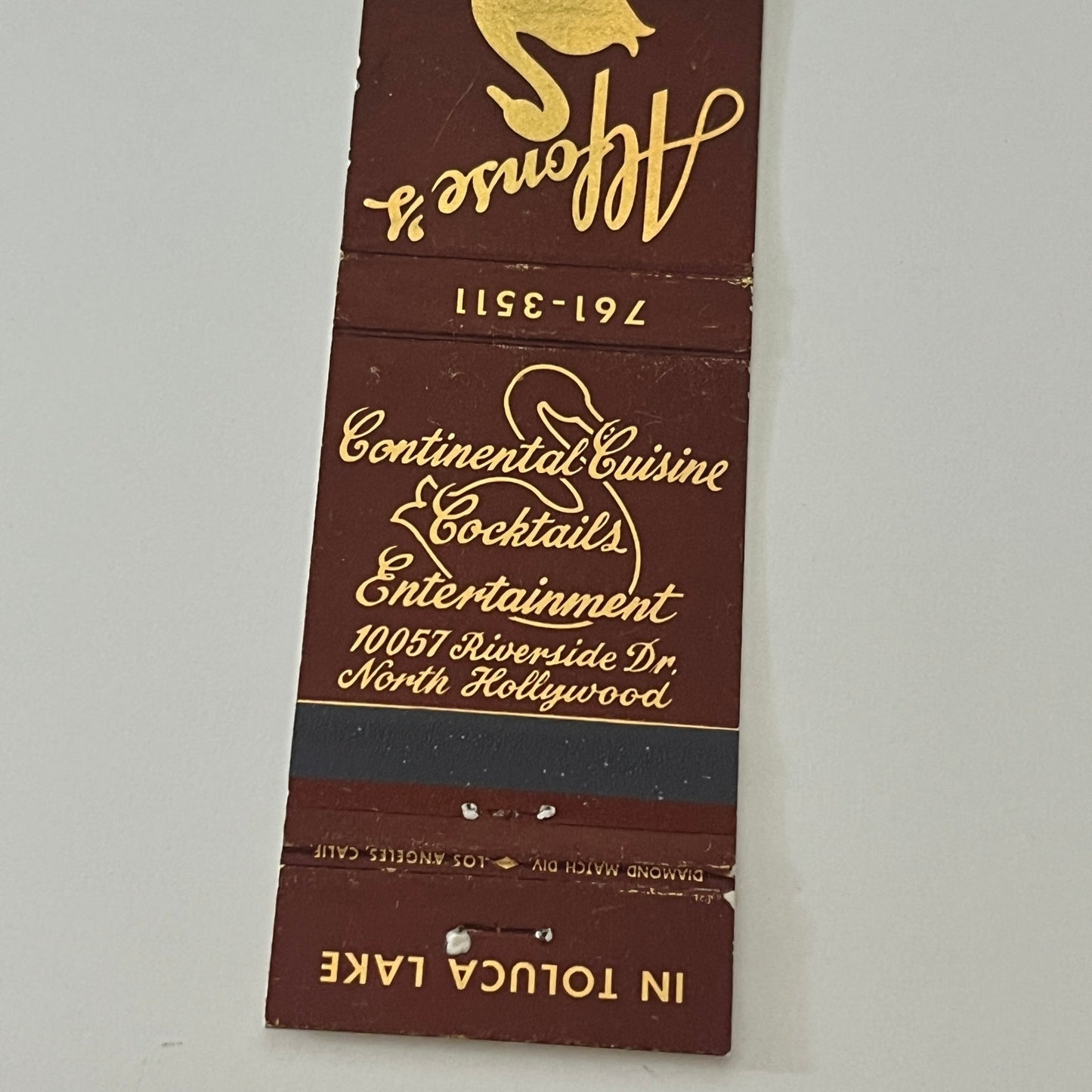 Alfonse's Continental Cuisine in Toluca Lake Matchbook Cover MM5-9
